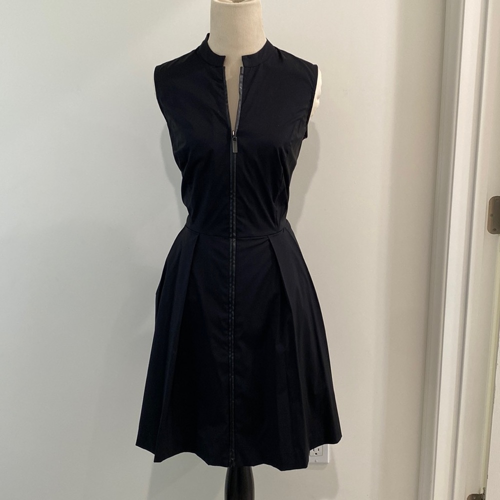 Alfani Petite Utility Faux Leather Trim Zip Front Fit & Flare Vest Dress